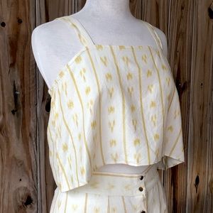 Tribe Alive Yellow Striped Ikat Print Bandeau Cotton Crop Top